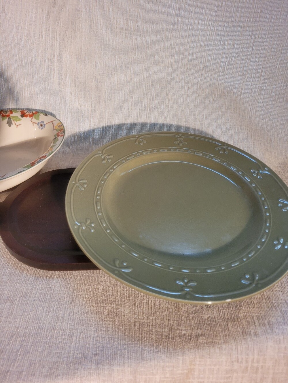 Discontinued Vintage JCPenney Firenza Sage Green Dinner Plate - 11 1/4" Embossed
